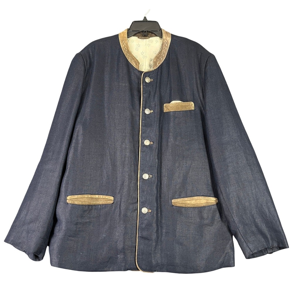 Landhaus C&A Naturally Linen Herringbone Tyrolean Trachten Jacket Navy XXL Mens